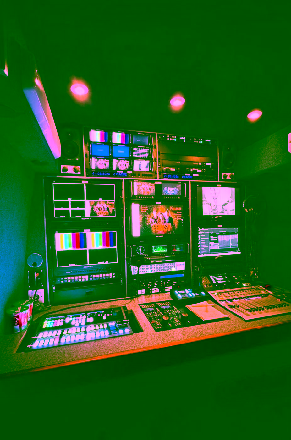 Produktionsmobil von avt plus media service mit Bildmischer und Audiopult
